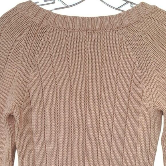 Vintage Old Navy Cable Knit Sweater 100% Cotton 3/4 Sleeves Size Medium Tan - Picture 4 of 15